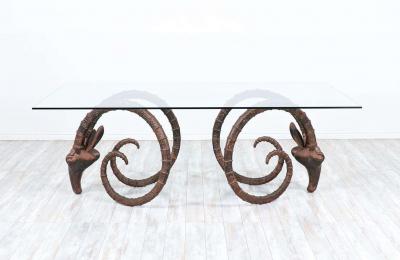 Mid Century Modern Bronze Rams Head Ibex Dining Table
