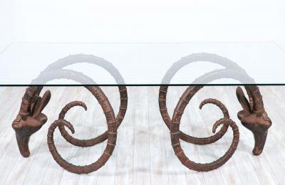 Mid Century Modern Bronze Rams Head Ibex Dining Table