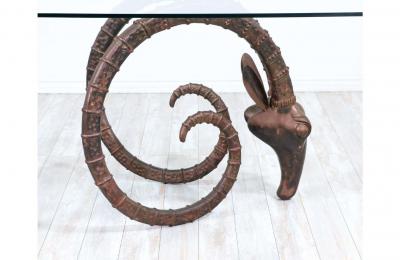 Mid Century Modern Bronze Rams Head Ibex Dining Table