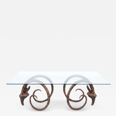 Mid Century Modern Bronze Rams Head Ibex Dining Table