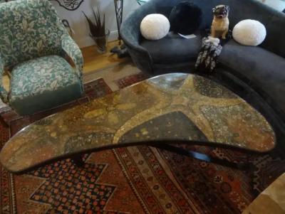 Mid Century Modern Bronze Resin and Shell Cocktail Table
