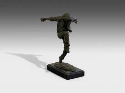 Mid Century Modern Bronze Table Top Sculpture Break dancer Statue USA 1980s
