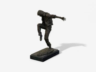 Mid Century Modern Bronze Table Top Sculpture Break dancer Statue USA 1980s