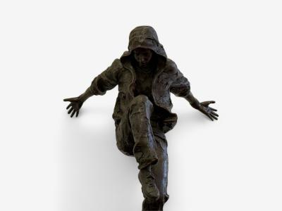 Mid Century Modern Bronze Table Top Sculpture Break dancer Statue USA 1980s