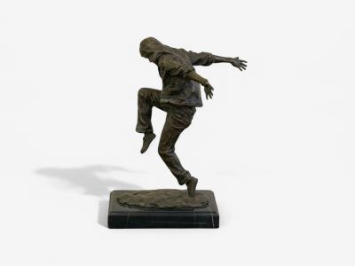 Mid Century Modern Bronze Table Top Sculpture Break dancer Statue USA 1980s