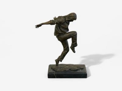 Mid Century Modern Bronze Table Top Sculpture Break dancer Statue USA 1980s
