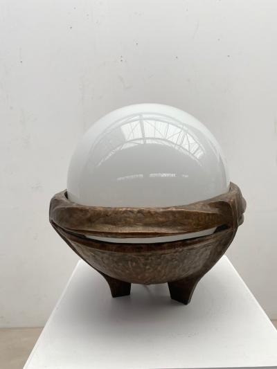 Mid Century Modern Bronze and Opaline Table Lamp