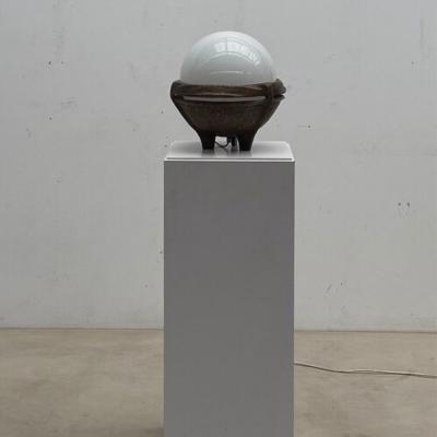 Mid Century Modern Bronze and Opaline Table Lamp