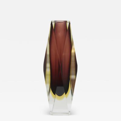 Mid Century Modern Brown and Yellow Murano Glass Vase 1960