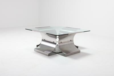 Mid Century Modern Brushed Steel Coffee Table in the Style of Oscar Niemayer