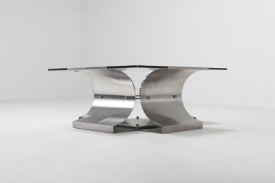 Mid Century Modern Brushed Steel Coffee Table in the Style of Oscar Niemayer
