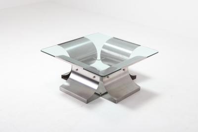 Mid Century Modern Brushed Steel Coffee Table in the Style of Oscar Niemayer