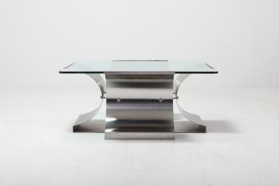 Mid Century Modern Brushed Steel Coffee Table in the Style of Oscar Niemayer