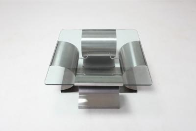 Mid Century Modern Brushed Steel Coffee Table in the Style of Oscar Niemayer