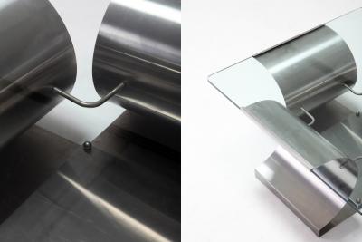 Mid Century Modern Brushed Steel Coffee Table in the Style of Oscar Niemayer