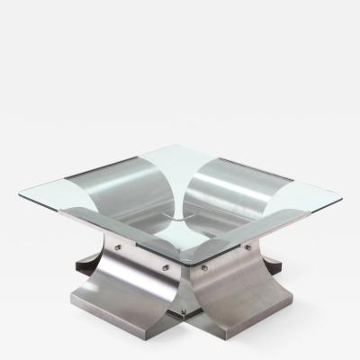 Mid Century Modern Brushed Steel Coffee Table in the Style of Oscar Niemayer