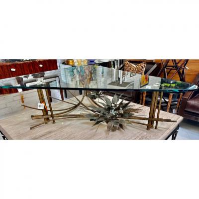 Mid Century Modern Brutalist Gilt Metal Cocktail or Coffee Table