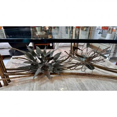 Mid Century Modern Brutalist Gilt Metal Cocktail or Coffee Table
