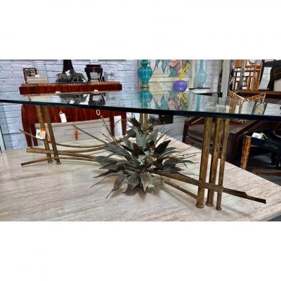 Mid Century Modern Brutalist Gilt Metal Cocktail or Coffee Table