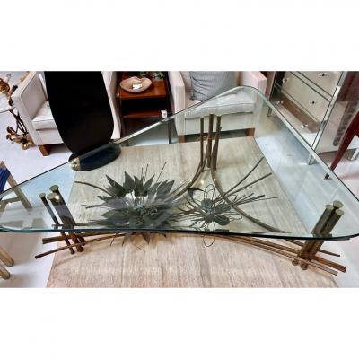 Mid Century Modern Brutalist Gilt Metal Cocktail or Coffee Table