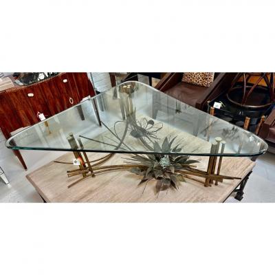 Mid Century Modern Brutalist Gilt Metal Cocktail or Coffee Table
