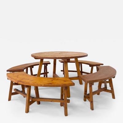 Mid Century Modern Brutalist Wooden Dining Set