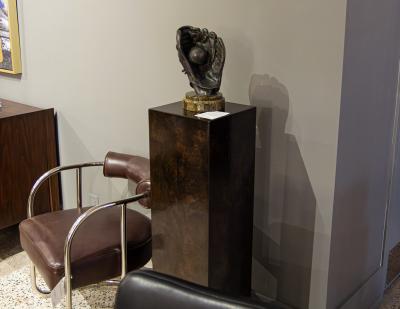 Mid Century Modern Burl Walnut Column Pedestal Stand