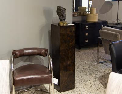 Mid Century Modern Burl Walnut Column Pedestal Stand
