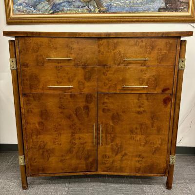 Mid Century Modern Burlwood Hi Boy Dresser Wardrobe Cabinet Brass Accent