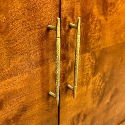 Mid Century Modern Burlwood Hi Boy Dresser Wardrobe Cabinet Brass Accent