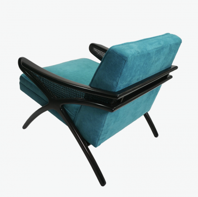 Mid Century Modern Butterfly Lounge Chair in Peacock Blue Velvet