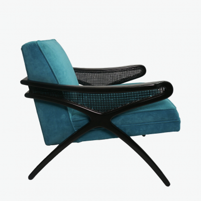 Mid Century Modern Butterfly Lounge Chair in Peacock Blue Velvet