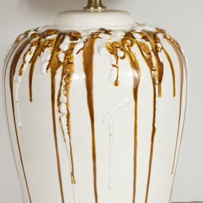 Mid Century Modern Caramel Glazed Ceramic Table Lamps with Brass Fittings