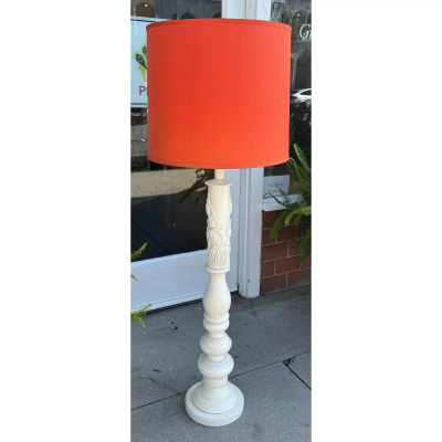 Mid Century Modern Carved Dragon White Lacquer Floor Lamp W Orange Shade