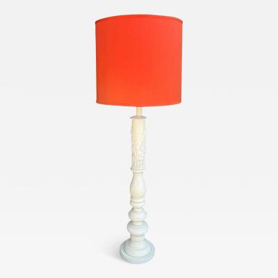 Mid Century Modern Carved Dragon White Lacquer Floor Lamp W Orange Shade