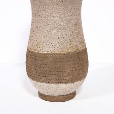 Mid Century Modern Ceramic Table Lamp with Arcade Detailing and Raw Fiber Shade