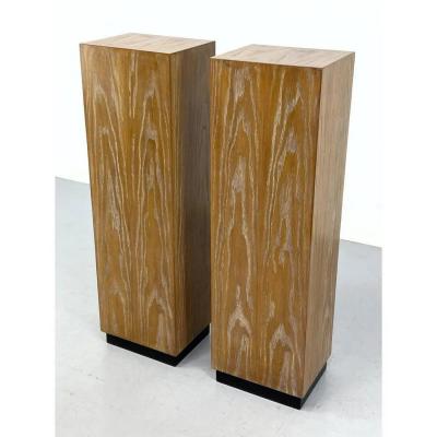 Mid Century Modern Cerused Oak Pedestals Pair