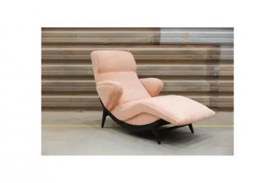 Mid Century Modern Chaise Lounge in Hardwood and Fabric Unknown c 1950