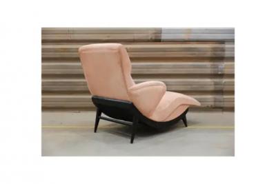 Mid Century Modern Chaise Lounge in Hardwood and Fabric Unknown c 1950