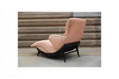Mid Century Modern Chaise Lounge in Hardwood and Fabric Unknown c 1950