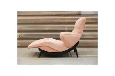 Mid Century Modern Chaise Lounge in Hardwood and Fabric Unknown c 1950