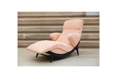 Mid Century Modern Chaise Lounge in Hardwood and Fabric Unknown c 1950