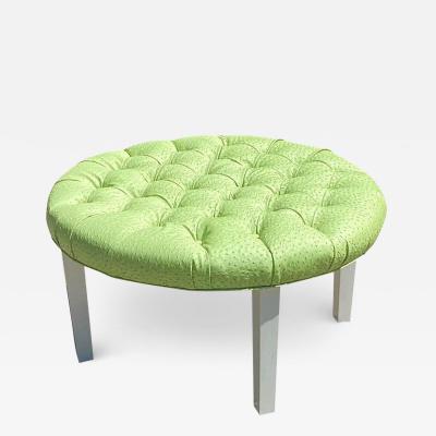 Mid Century Modern Chartreuse Vegan Ostridge Round Ottomon Bench