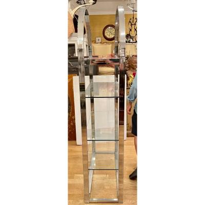 Mid Century Modern Chrome Glass Arched Etagere Bookcase