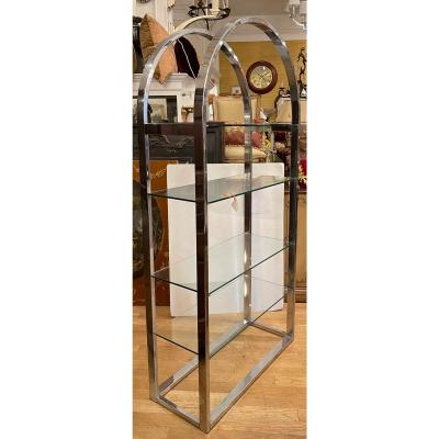 Mid Century Modern Chrome Glass Arched Etagere Bookcase