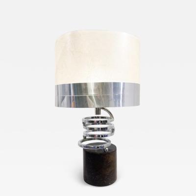 Mid Century Modern Chrome and Leather Table Lamp