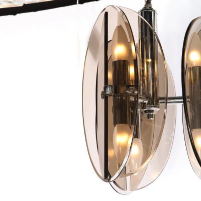 Mid Century Modern Chrome and Murano Amber Glass Ovoid Pendant