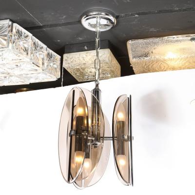 Mid Century Modern Chrome and Murano Amber Glass Ovoid Pendant