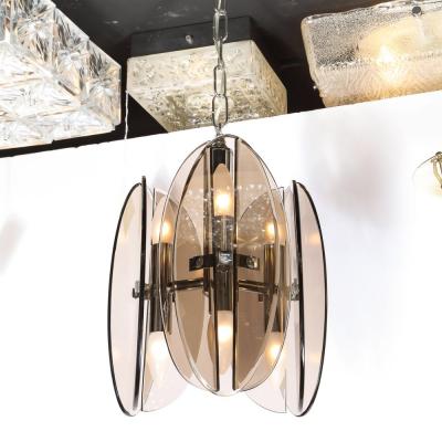Mid Century Modern Chrome and Murano Amber Glass Ovoid Pendant