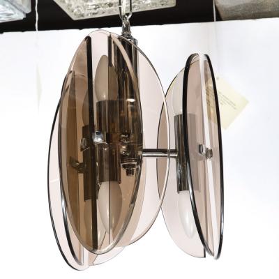 Mid Century Modern Chrome and Murano Amber Glass Ovoid Pendant